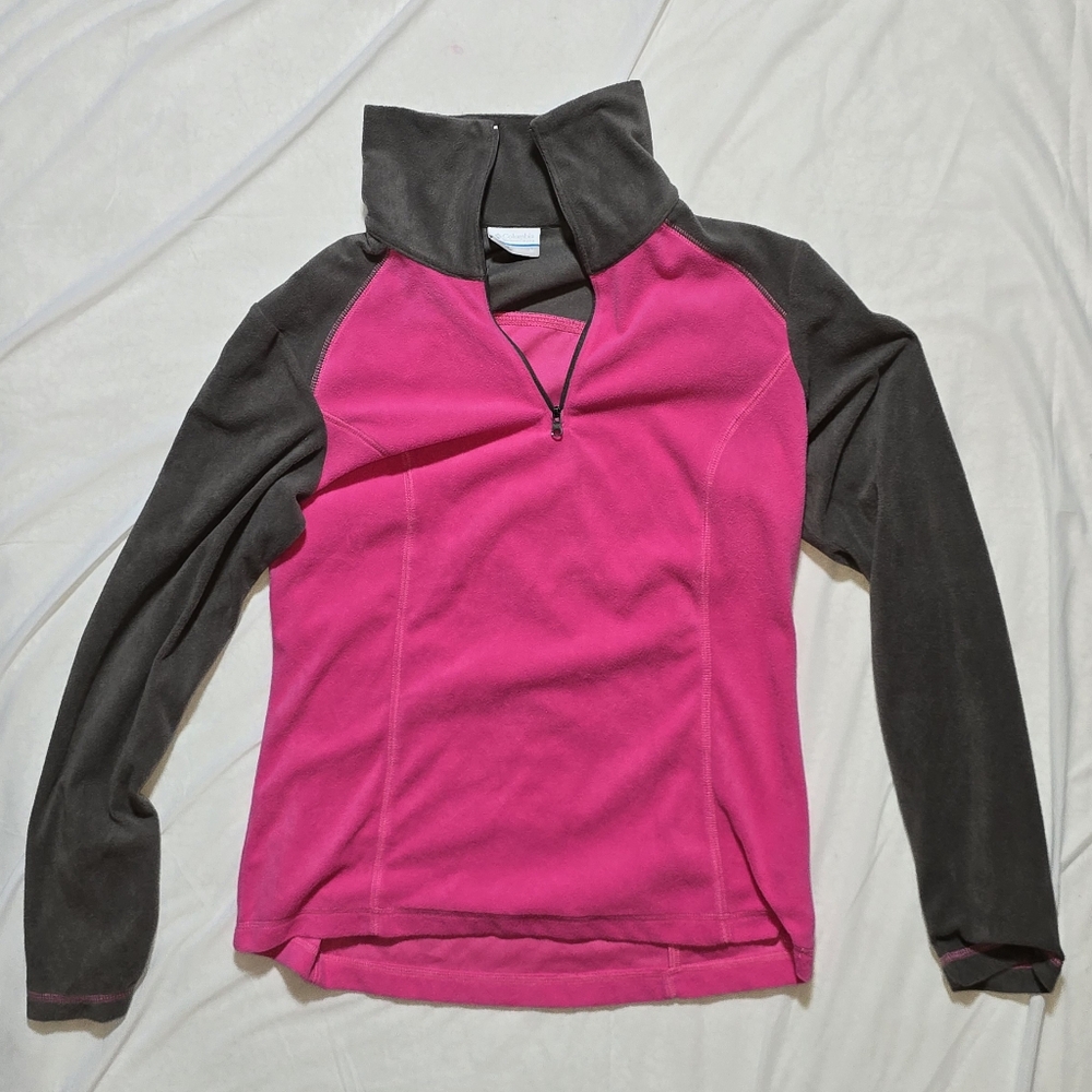 Columbia Pink and Gray Long Sleeve Button Down Polo